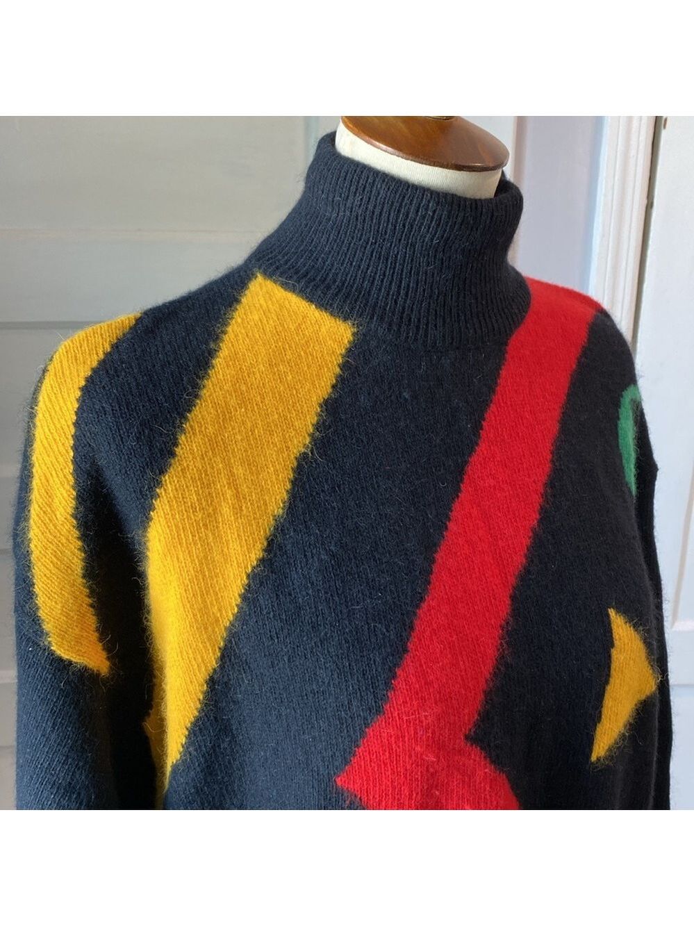 Vintage IB Sports Geometric Color Block Angora Lambswool Blend Sweater, Size M - Picture 7 of 12